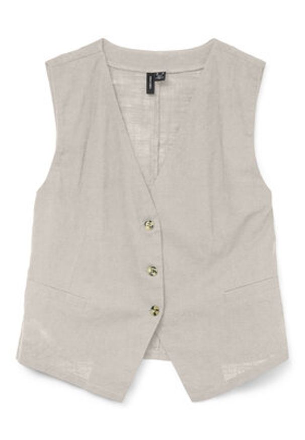Vero Moda Kamizelka Caia 10333795 Beżowy Regular Fit. Kolor: beżowy. Materiał: bawełna