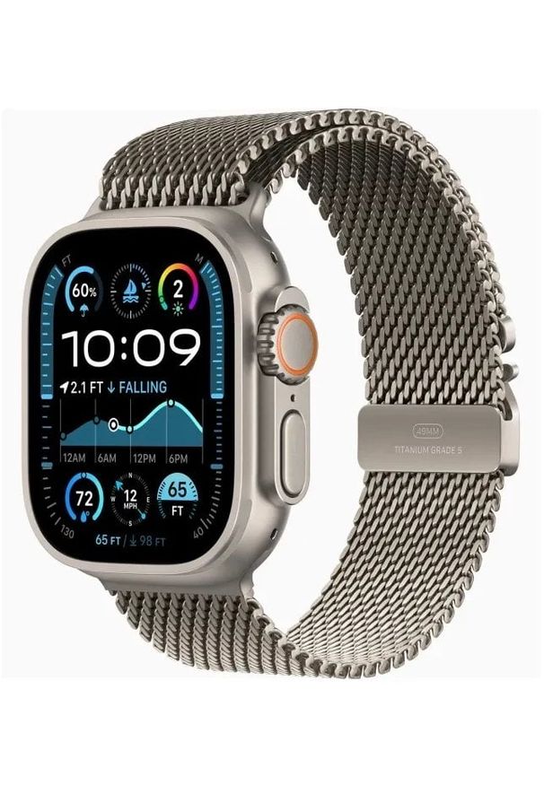 APPLE - Apple Watch Ultra 2 GPS + Cellular 49mm Natural Titanium Case with Natural Titanium Milanese Loop - S, OLED, Touchscreen, 64 GB, GPS (satellite)