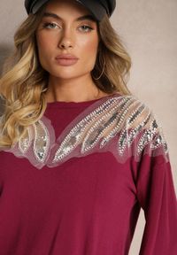 Renee - Fioletowy Sweter z Wiskozą Ozdobiony Koralikami i Cekinami Nevarita. Okazja: na co dzień. Kolor: fioletowy. Materiał: wiskoza. Długość rękawa: długi rękaw. Długość: długie. Wzór: aplikacja. Sezon: zima, jesień. Styl: elegancki, casual #3