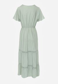 Born2be - Miętowa Sukienka Maxi z Gumką w Pasie i Koronkowymi Wstawkami Anandia. Kolor: miętowy. Materiał: koronka. Wzór: aplikacja. Długość: maxi #4