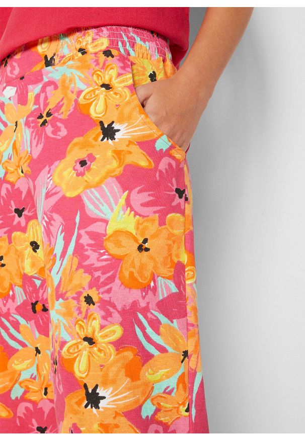 bonprix - Spodnie palazzo z dżerseju, z miękkiej mieszanki wiskozy. Kolor: różowy. Materiał: jersey, wiskoza. Wzór: nadruk