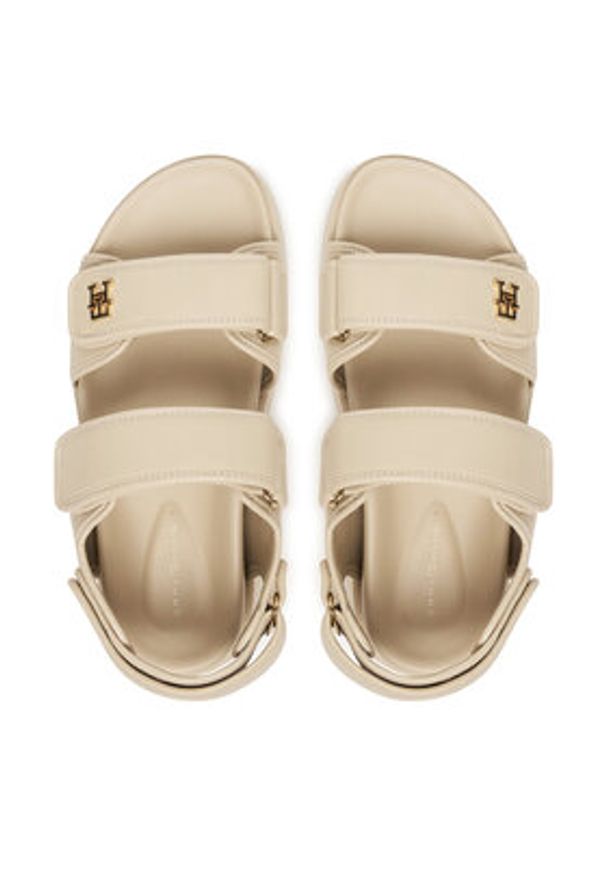 TOMMY HILFIGER - Tommy Hilfiger Sandały Leather Sporty Platform Sandal FW0FW09119 Beżowy. Kolor: beżowy. Materiał: skóra. Obcas: na platformie. Styl: sportowy