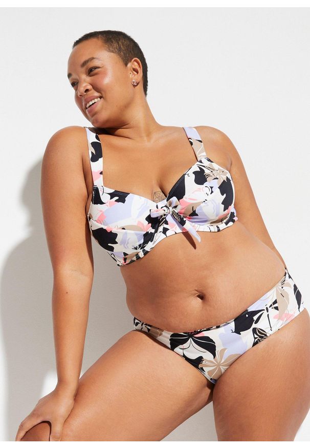 bonprix - Bikini minimizer (2 części). Kolor: biały. Materiał: materiał. Wzór: nadruk
