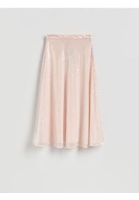 Reserved - Spódnica midi z cekinami - różowy. Kolor: różowy. Materiał: dzianina #1