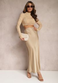 Renee - Beżowa Satynowa Spódnica Maxi High Waist Formia. Stan: podwyższony. Kolor: beżowy. Materiał: satyna