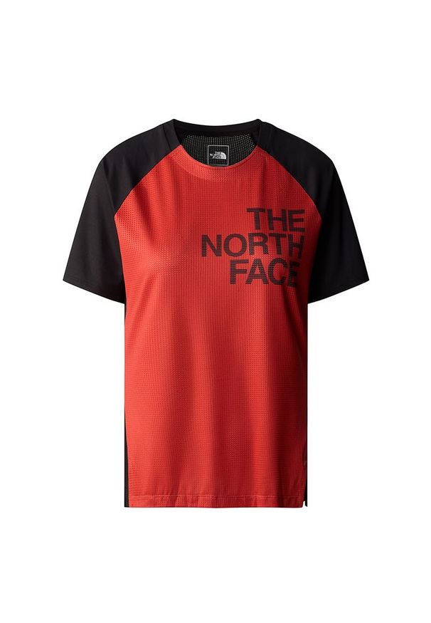 Koszulka The North Face Trailjammer 0A87TZWIM1 - czerwono-czarna. Kolor: wielokolorowy, czarny, czerwony. Materiał: materiał, poliester, elastan. Długość rękawa: krótki rękaw. Długość: krótkie. Sport: turystyka piesza