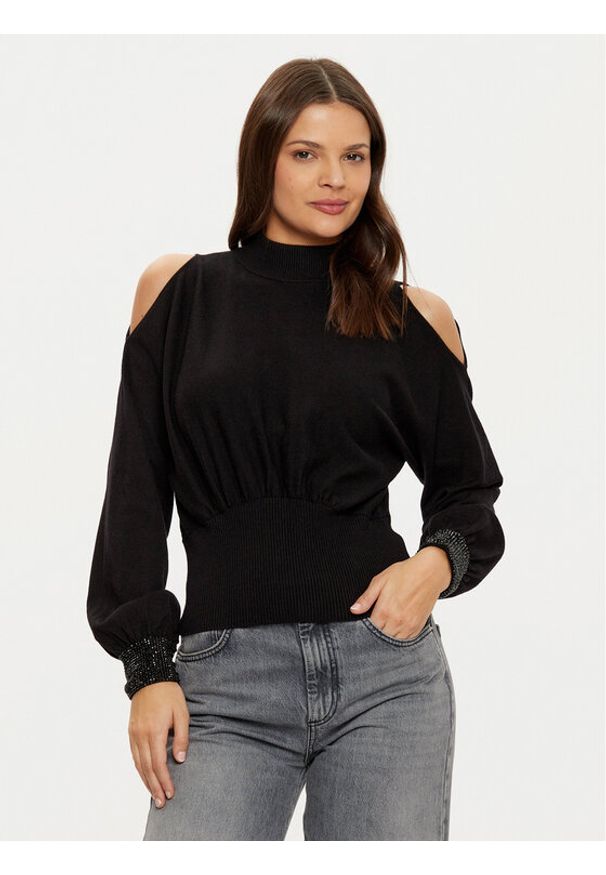 Guess Sweter W5RR02 Z2ZK2 Czarny Regular Fit. Kolor: czarny. Materiał: syntetyk, wiskoza