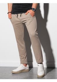 Ombre Clothing - Spodnie męskie dresowe P946 - beżowe - XXL. Kolor: beżowy. Materiał: dresówka