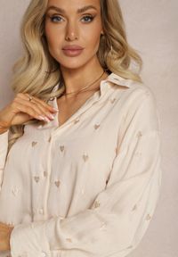 Renee - Jasnobeżowa Klasyczna Koszula Bawełniana z Dodatkiem Lnu Larnniea. Okazja: na spacer. Kolor: beżowy. Materiał: bawełna, len. Sezon: lato. Styl: klasyczny #5