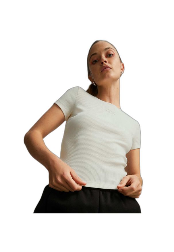 Damska koszulka o wąskim kroju Puma Classics Ribbed. Kolor: biały. Sport: fitness