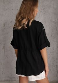 Renee - Czarna Koszula z Bawełną o Nietoperzowym Kroju z Wiązaniem w Stylu Utility Kelathe. Kolor: czarny. Materiał: bawełna #4