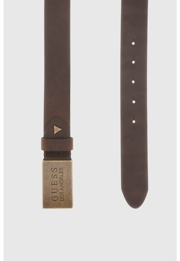 Guess - GUESS Brązowy męski pasek z naturalnej skóry Algarve, Rozmiar M. Kolor: brązowy. Materiał: skóra
