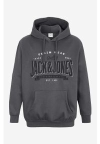 JACK & JONES PLUS - Bluza Plus Size Logo. Typ kołnierza: kaptur. Kolekcja: plus size. Kolor: szary. Materiał: dzianina, dresówka. Wzór: nadruk