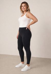 Born2be - Czarne Gładkie Legginsy z Wysokim Stanem i Panelem Podkreślającym Talię Noseno. Okazja: na co dzień. Stan: podwyższony. Kolekcja: plus size. Kolor: czarny. Długość: krótkie. Wzór: gładki. Styl: casual, sportowy #2