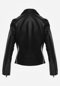 Born2be - Czarna Kurtka Ramoneska o Taliowanym Kroju z Suwakami przy Rękawach Harirra. Okazja: na co dzień. Kolor: czarny. Materiał: jeans, skóra, poliester. Styl: casual, klasyczny, elegancki #3