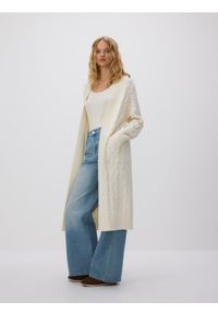 Reserved - Długi kardigan z wiskozą - kremowy. Kolor: kremowy. Materiał: wiskoza. Długość: długie #1
