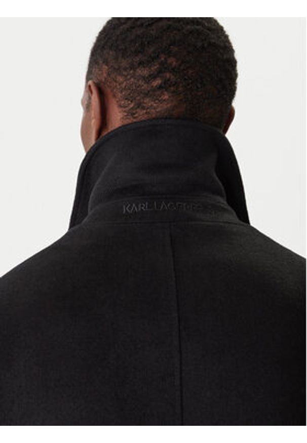 Karl Lagerfeld - KARL LAGERFELD Płaszcz wełniany 455015 554751 Czarny Regular Fit. Typ kołnierza: dekolt w karo. Kolor: czarny. Materiał: syntetyk