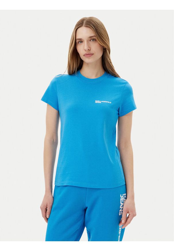 Karl Lagerfeld - KARL LAGERFELD T-Shirt A1W17004 Niebieski Regular Fit. Typ kołnierza: dekolt w karo. Kolor: niebieski. Materiał: bawełna