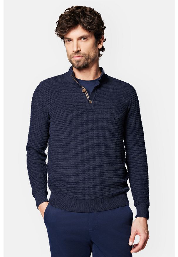 Lancerto - Sweter Granatowy Rozpinany z Bawełną Jonathan. Kolor: niebieski. Materiał: bawełna, elastan