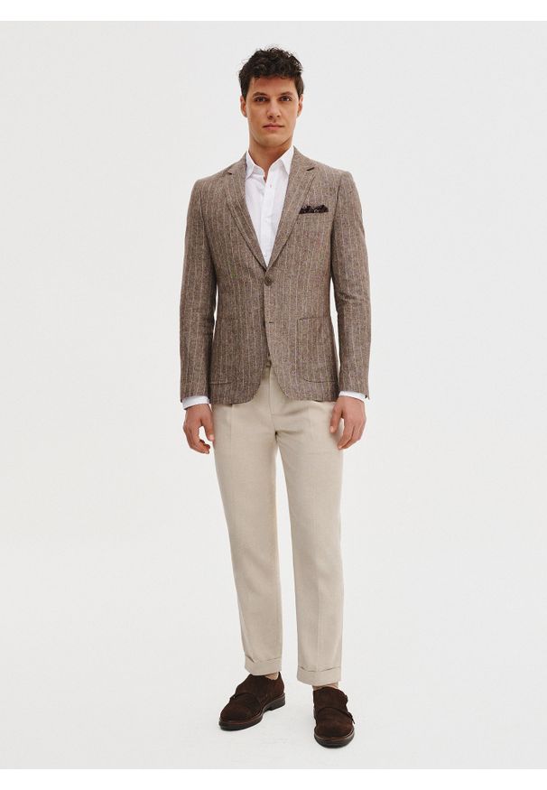 Pako Lorente - PAKO LORENTE - Marynarka męska z lnem w prążek. Materiał: len. Wzór: prążki. Sezon: wiosna