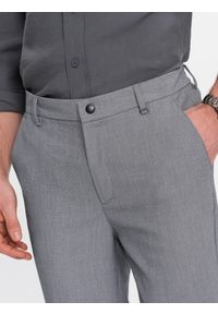 Ombre Clothing - Spodnie męskie chino z gumką w pasie SLIM FIT - szare V2 OM-PACP-0157 - XXL. Okazja: na co dzień. Kolor: szary. Materiał: wiskoza, poliester, elastan. Styl: casual #7