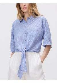 Reserved - Wzorzysta koszula z lnem - niebieski. Kolor: niebieski. Materiał: len #1