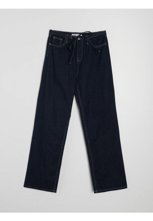 Sinsay - Jeansy wide straight z domieszką lnu - niebieski. Kolor: niebieski