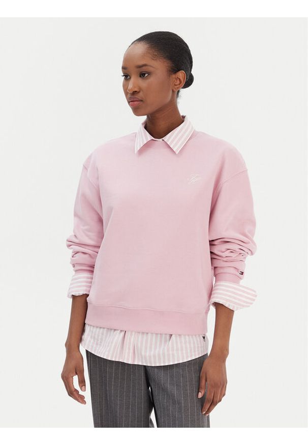 TOMMY HILFIGER - Tommy Hilfiger Bluza Script WW0WW49418 Różowy Regular Fit. Kolor: różowy. Materiał: bawełna