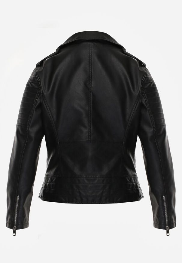 Renee - Czarna Motocyklowa Kurtka o Fasonie Ramoneski Chivi. Okazja: na co dzień. Kolor: czarny. Materiał: poliester, jeans, skóra, koronka. Styl: casual, klasyczny, rockowy