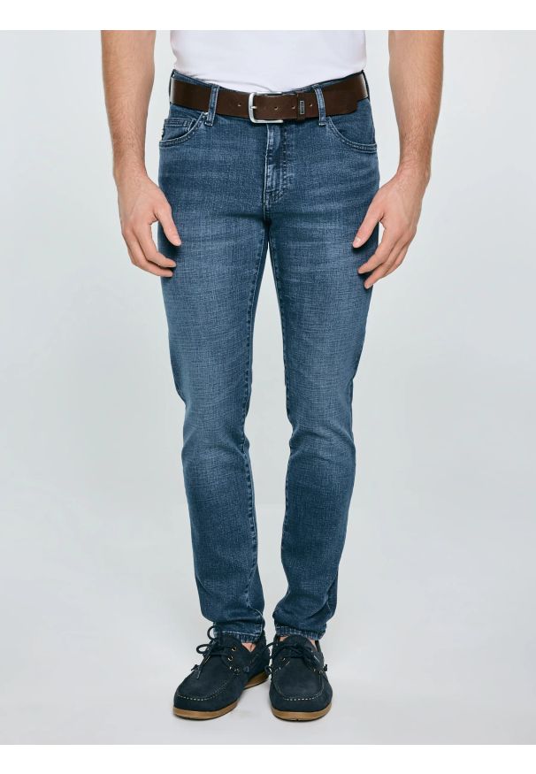Big-Star - Jeansy męskie skinny granatowe Deric 583. Okazja: na co dzień. Kolor: niebieski. Styl: casual