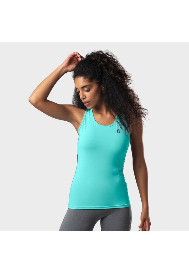Koszulka tank top Fitness SIROKO Intensity Cyjan Kobieta. Kolor: niebieski, wielokolorowy, czarny. Sport: fitness