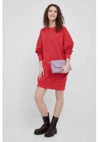 Polo Ralph Lauren sukienka kolor czerwony mini oversize. Typ kołnierza: polo. Kolor: czerwony. Materiał: dzianina. Długość rękawa: długi rękaw. Typ sukienki: oversize. Długość: mini