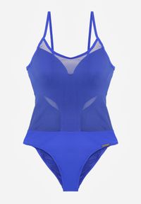 Renee - Niebieski Jednoczęściowy Strój Kąpielowy z Siateczką i Wycięciem na Plecach Xenneth. Kolor: niebieski #3