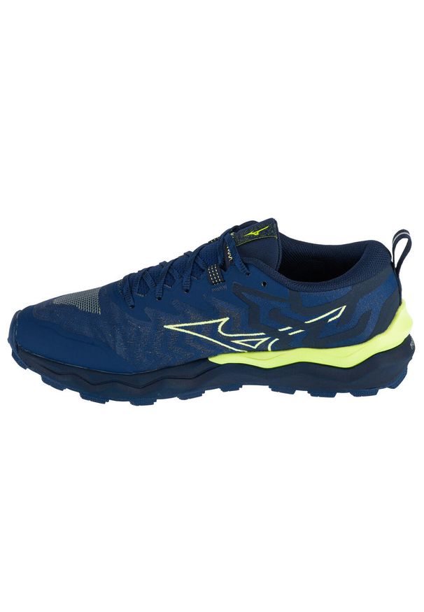 Buty do biegania męskie Mizuno Wave Daichi 8. Zapięcie: sznurówki. Kolor: żółty, wielokolorowy, niebieski. Materiał: guma, materiał, syntetyk. Szerokość cholewki: normalna. Model: Mizuno Wave