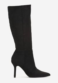 Renee - Czarne Kozaki na Cienkiej Szpilce do Kolana z Imitacji Zamszu Neleko. Kolor: czarny. Materiał: zamsz. Wzór: jednolity #2