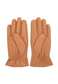 Wittchen - Męskie rękawiczki skórzane ze wstawką w jodełkę brązowe. Kolor: brązowy. Materiał: skóra. Wzór: jodełka. Styl: elegancki, retro