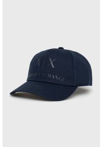 Armani Exchange czapka kolor granatowy gładka. Kolor: niebieski. Wzór: gładki