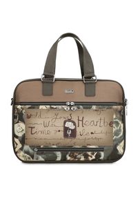 Brązowa Aktówka Anekke Elegancka Damska Torba Na Laptopa. Kolor: brązowy. Wzór: haft, napisy. Styl: elegancki #6