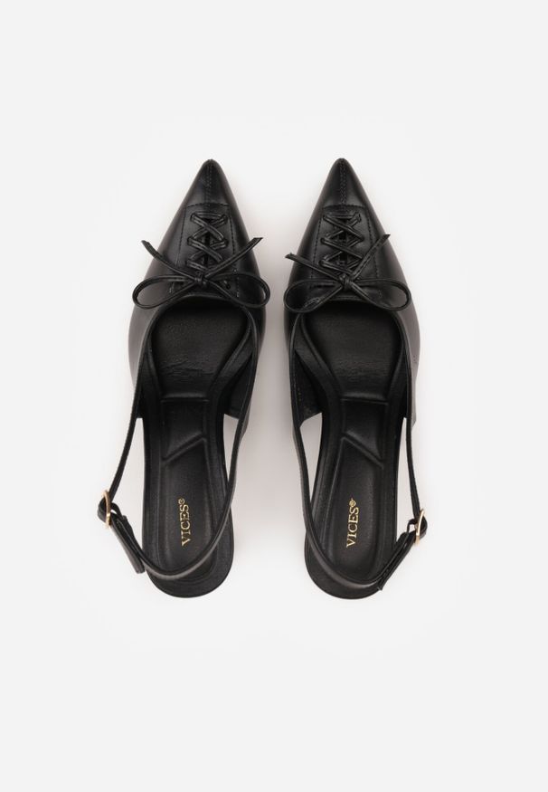 Born2be - Czarne Szpilki VICES z Odkrytą Piętą i Ozdobnym Gorsetowym Sznurowaniem Aziruna. Okazja: do pracy, na co dzień, na spotkanie biznesowe. Nosek buta: szpiczasty. Kolor: czarny. Materiał: jeans. Obcas: na szpilce. Styl: elegancki, biznesowy, casual