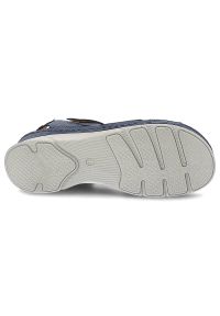 Niebieskie Sandały Kampa Wygodne Skórzane Buty Na Lato. Zapięcie: rzepy. Kolor: niebieski. Materiał: skóra. Wzór: aplikacja. Sezon: lato. Obcas: na obcasie. Styl: klasyczny, sportowy. Wysokość obcasa: średni #2