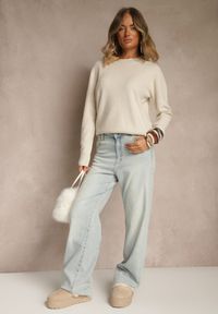 Renee - Beżowy Casualowy Sweter z Wełną i Wiskozą Lussare. Okazja: na co dzień. Kolor: beżowy. Materiał: wełna, wiskoza. Styl: casual #8