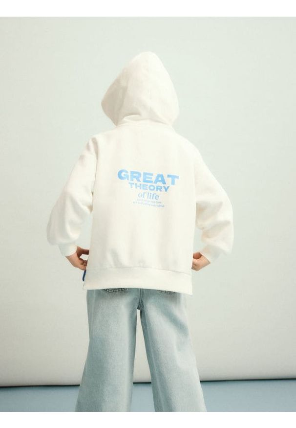 Reserved - Bawełniana bluza z kapturem - złamana biel. Typ kołnierza: kaptur. Materiał: bawełna