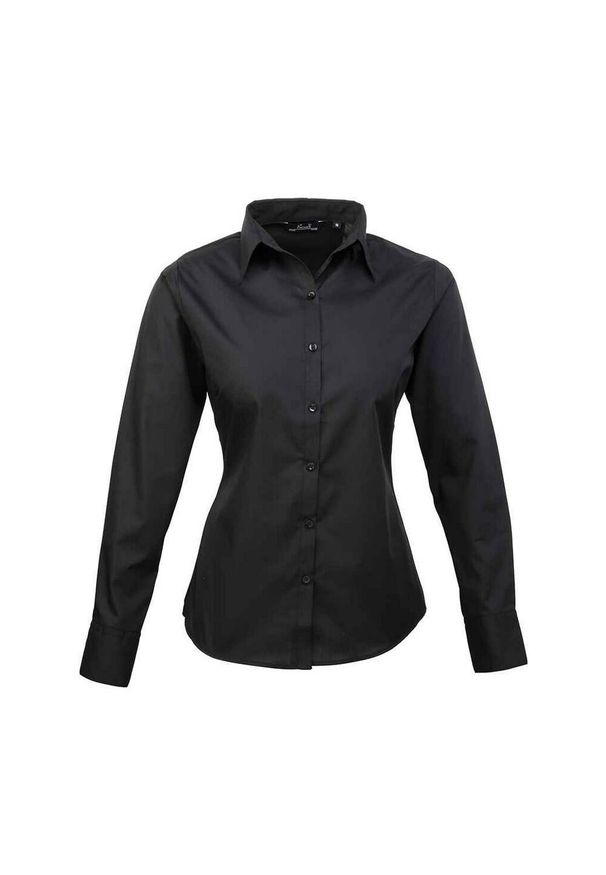 PREMIER - Bluzka Damska Z Długim Rękawem Z Popeliny. Okazja: na co dzień. Kolor: czarny. Długość rękawa: długi rękaw. Długość: długie. Styl: casual