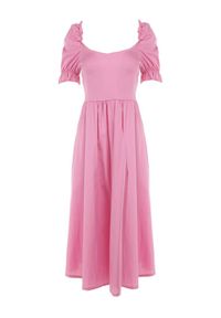 Born2be - Różowa Sukienka Maryrien. Kolor: różowy. Materiał: tkanina. Długość rękawa: krótki rękaw. Wzór: jednolity. Typ sukienki: rozkloszowane. Długość: midi #5