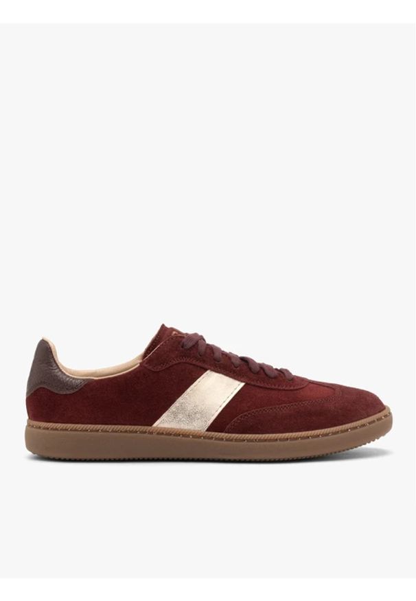 Ryłko - Bordowe sportowe półbuty damskie. Okazja: na co dzień. Nosek buta: okrągły. Zapięcie: sznurówki. Kolor: czerwony. Materiał: skóra, welur. Szerokość cholewki: normalna. Obcas: na obcasie. Styl: sportowy