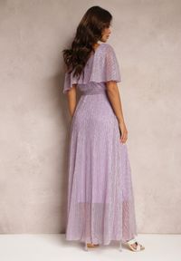 Renee - Ciemnofioletowa Koktajlowa Sukienka Maxi z Ozdobną Falbaną na Górze Cailey. Kolor: fioletowy. Materiał: materiał, tkanina. Długość rękawa: krótki rękaw. Wzór: gładki. Sezon: wiosna, lato. Styl: wizytowy. Długość: maxi #4