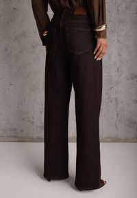 Renee - Brązowe Jeansy High Waist Szerokie z Bawełną Azile. Okazja: na co dzień. Stan: podwyższony. Kolor: brązowy. Styl: casual, klasyczny #3