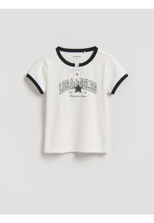 Reserved - T-shirt z nadrukiem - złamana biel. Materiał: bawełna. Wzór: nadruk