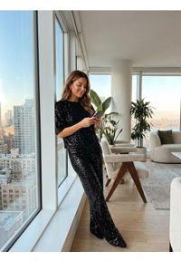 Sinsay - Spodnie wide leg z błyszczącymi cekinami - czarny. Kolor: czarny #1