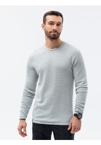 Ombre Clothing - Sweter męski E121 - jasnoszary/melanżowy - XXL. Okazja: na co dzień. Kolor: szary. Materiał: bawełna. Wzór: melanż. Styl: casual, klasyczny, elegancki #6